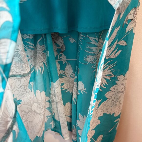 Lane Bryant Womens Floral Maxi Dress Turquoise White Size 14 Short Sleeves VNeck - Picture 6 of 8